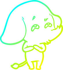 cold gradient line drawing of a cartoon elephant remembering