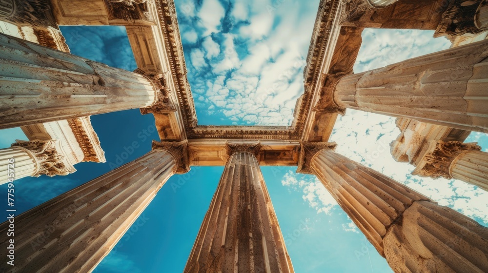 Poster Group of columns with sky in the background, suitable for architectural and construction concepts