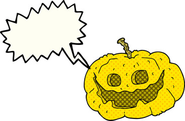 freehand drawn comic book speech bubble cartoon halloween pumpkin