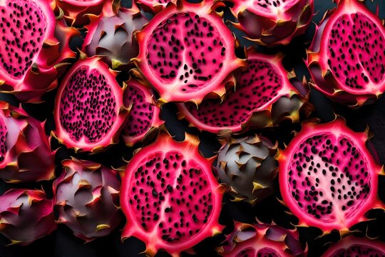The unique texture and rich red color of a sliced dragon fruit, creating a visually stunning image.