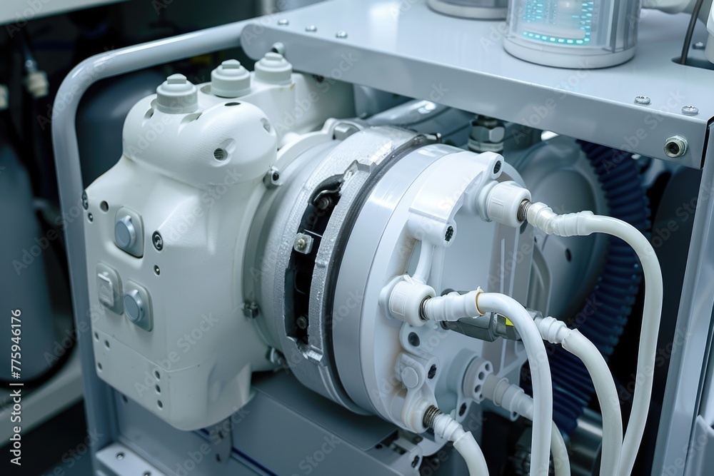 Poster Detailed view of a machine with numerous wires, suitable for technology concepts