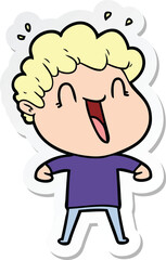 sticker of a cartoon happy man laughing