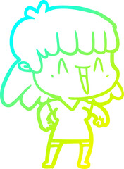 cold gradient line drawing of a cartoon woman