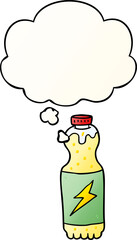 cartoon soda bottle with thought bubble in smooth gradient style
