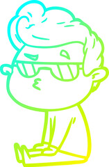 cold gradient line drawing of a cartoon cool guy