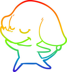 rainbow gradient line drawing of a cartoon smiling elephant
