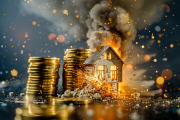Asset and business collapse due to financial crisis - obrazy, fototapety, plakaty