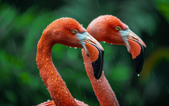 Majestic Flamingos in the Rain