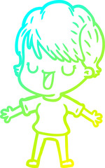 cold gradient line drawing of a cartoon woman talking