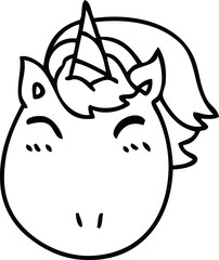 line drawing quirky cartoon unicorn
