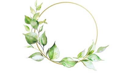 Obraz na płótnie Canvas A beautiful watercolor painting of a wreath made of green leaves. Perfect for botanical designs and nature-inspired projects