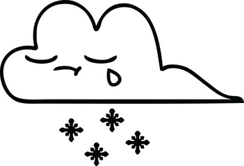 line drawing cartoon of a snow cloud