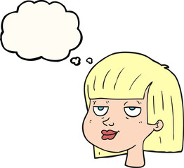 freehand drawn thought bubble cartoon female face