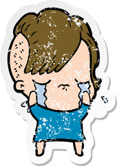 Obraz premium distressed sticker of a cartoon crying girl