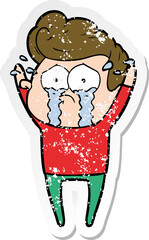 distressed sticker of a cartoon crying man