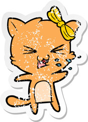 distressed sticker of a cartoon cat