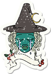 Retro Tattoo Style crying half orc witch character face