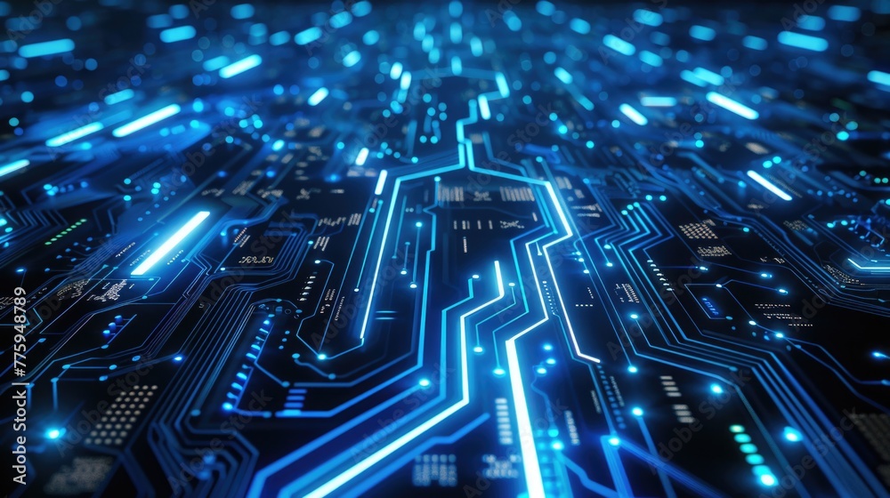 Poster Detailed view of a computer circuit board. Ideal for technology and electronics concepts