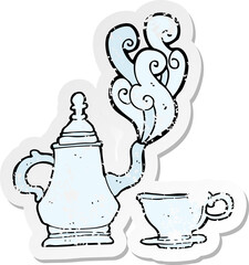 retro distressed sticker of a cartoon tea set