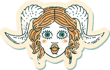 grunge sticker of a tiefling character face