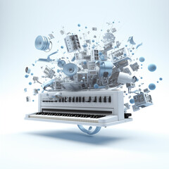 Exploding Piano Illustrating Musical Creativity and Inspiration in Abstract Art Form