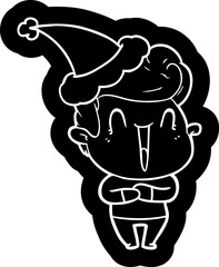 excited man quirky cartoon icon of a wearing santa hat