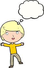 cartoon happy boy with thought bubble