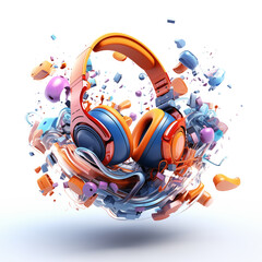 Colorful Explosion of Paint and Music With orange Headphones in Artistic Representation