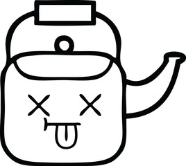 line drawing cartoon of a kettle