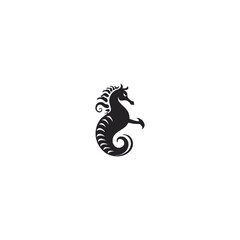 Vector logo on which an abstract image of a seahorse.
