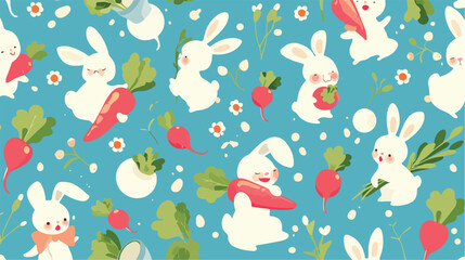 Seamless background with radish and rabbit illustra - obrazy, fototapety, plakaty