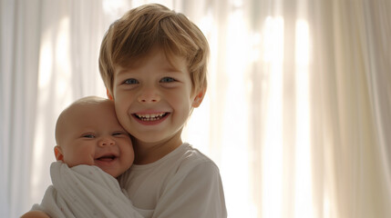 Happy baby and older brother - Powered by Adobe