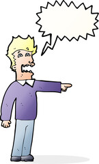 cartoon man accusing with speech bubble