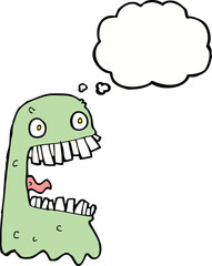 cartoon gross ghost with thought bubble