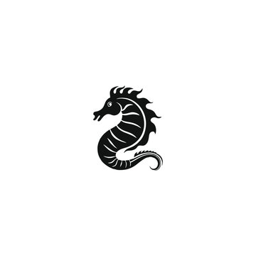 Vector logo on which an abstract image of a seahorse.
