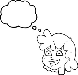 freehand drawn thought bubble cartoon female face