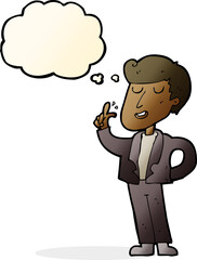 cartoon cool guy snapping fingers with thought bubble