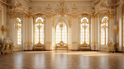 Fototapeta premium A classic extravagant European style palace room with gold decorations. wide format, 