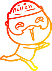 warm gradient line drawing of a cartoon happy bearded man