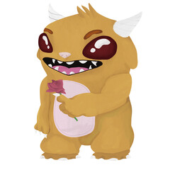Little demon cartoon with a rose
