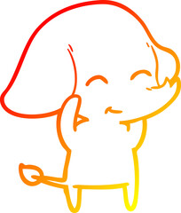 warm gradient line drawing of a cute cartoon elephant