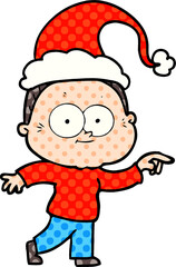 hand drawn comic book style illustration of a happy old woman wearing santa hat