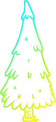 cold gradient line drawing of a christmas tree