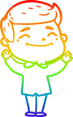 rainbow gradient line drawing of a happy cartoon man