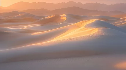  a serene desert landscape at sunrise, showcasing the play of light and shadows on the sand dunes © Uwe