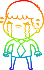 rainbow gradient line drawing of a cartoon man crying