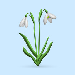 3d drawing of two snowdrop flowers, with a light blue background