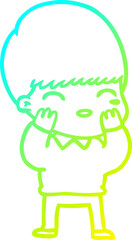 cold gradient line drawing of a happy cartoon boy