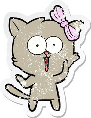 distressed sticker of a cartoon cat