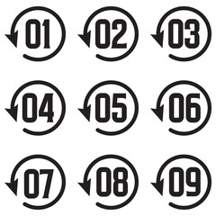  Direction number bullet points from one to nine. Vector illustration isolated on white background. EPS 10.